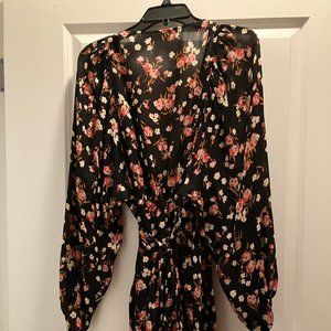 ALC wrap black dress with flowers, size 10, bell sleeves, never worn
